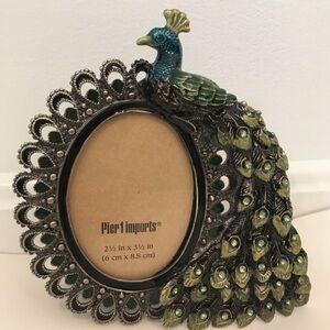 Pier 1 imports enamel peacock photo frame 2.5x3.5” oval shape green stones